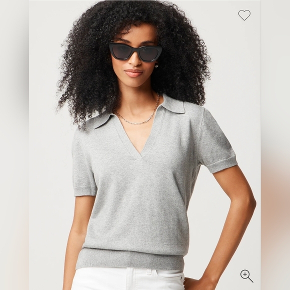 J. Crew Outlet Sz M Gray Short-sleeve cotton-cashmere-blend sweater-polo - Picture 2 of 10